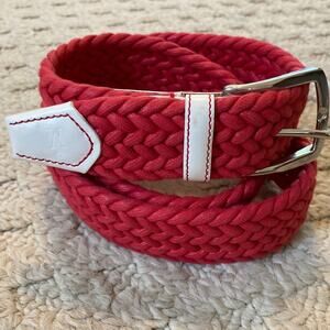 Vicomte Arthur Red Braided Woven Belt Metal Buckle Made Italy 45'' Preppy